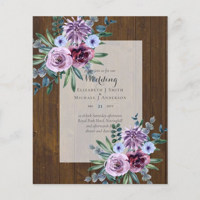 LOWEST BUDGET Wedding Invitations Plum Floral Flyer (Front)