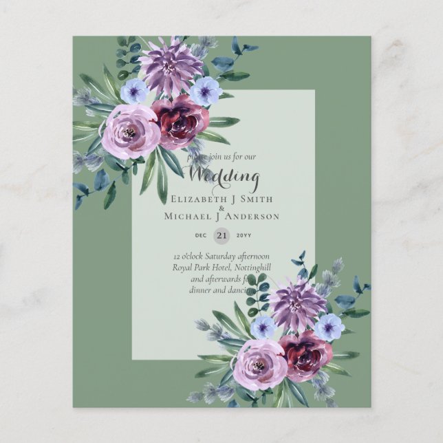 LOWEST BUDGET Wedding Invitations Plum Floral Flyer (Front)