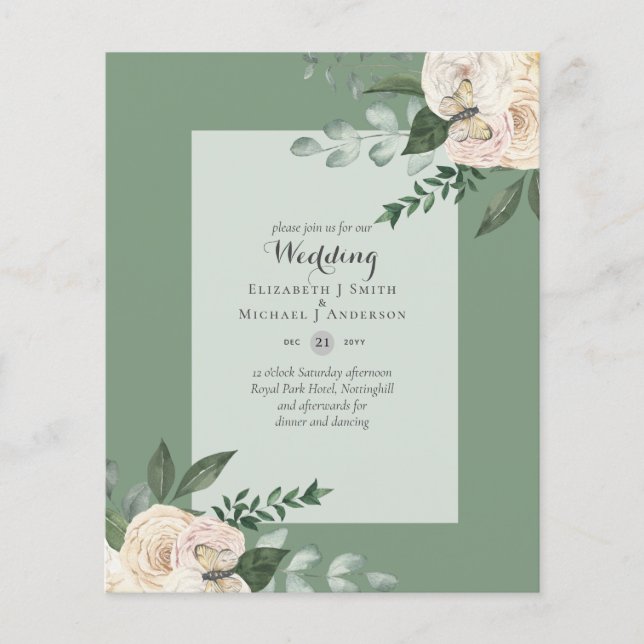 LOWEST BUDGET White Roses Wedding Invitations Flyer (Front)