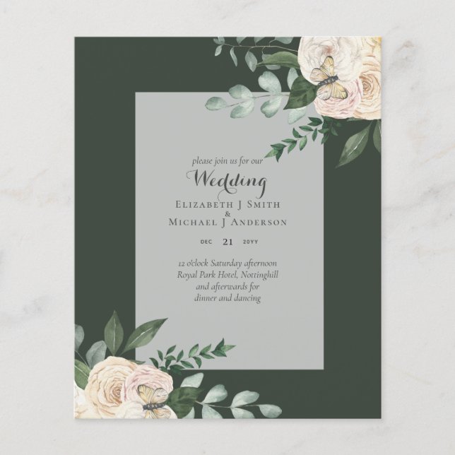 LOWEST BUDGET White Roses Wedding Invitations Flyer (Front)