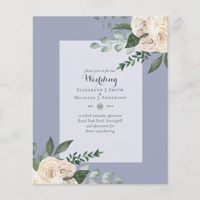 LOWEST BUDGET White Roses Wedding Invitations Flyer (Front)