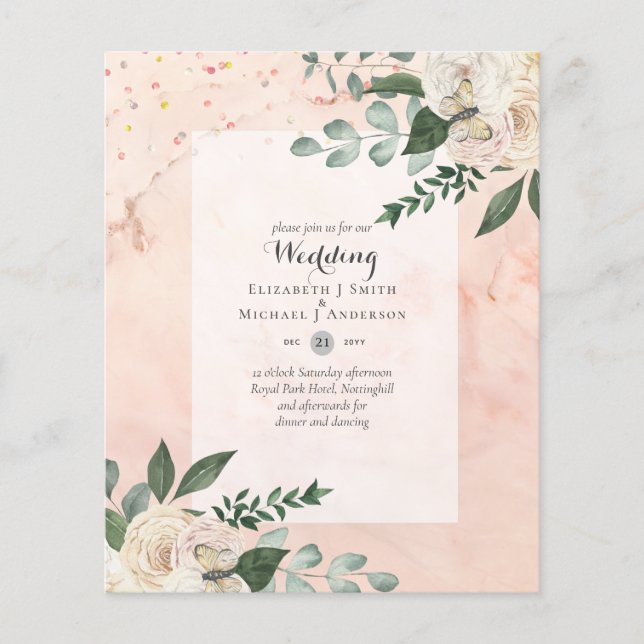 LOWEST BUDGET White Roses Wedding Invitations Flyer (Front)