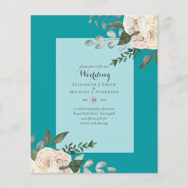 LOWEST BUDGET White Roses Wedding Invitations Flyer (Front)