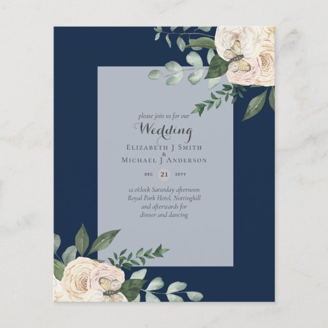 LOWEST BUDGET White Roses Wedding Invitations Flyer (Front)
