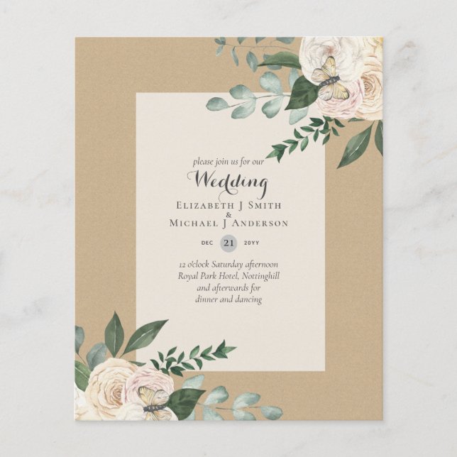 LOWEST BUDGET White Roses Wedding Invitations Flyer (Front)
