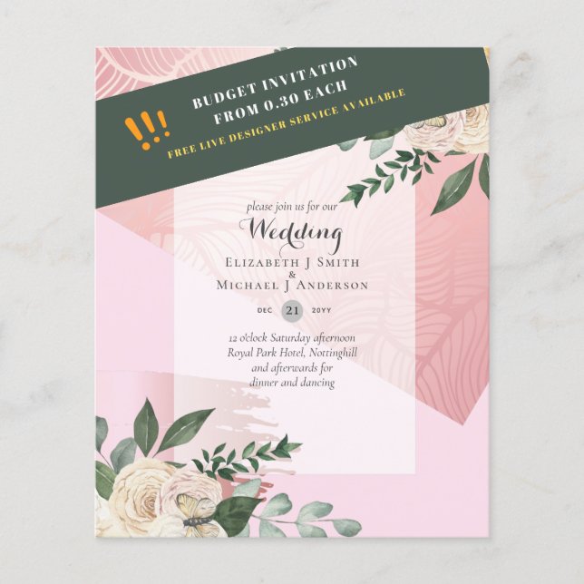 LOWEST BUDGET White Roses Wedding Invitations Flyer (Front)