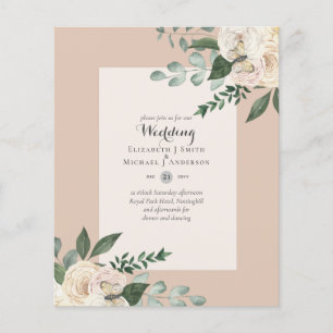 LOWEST BUDGET White Roses Wedding Invitations Flyer