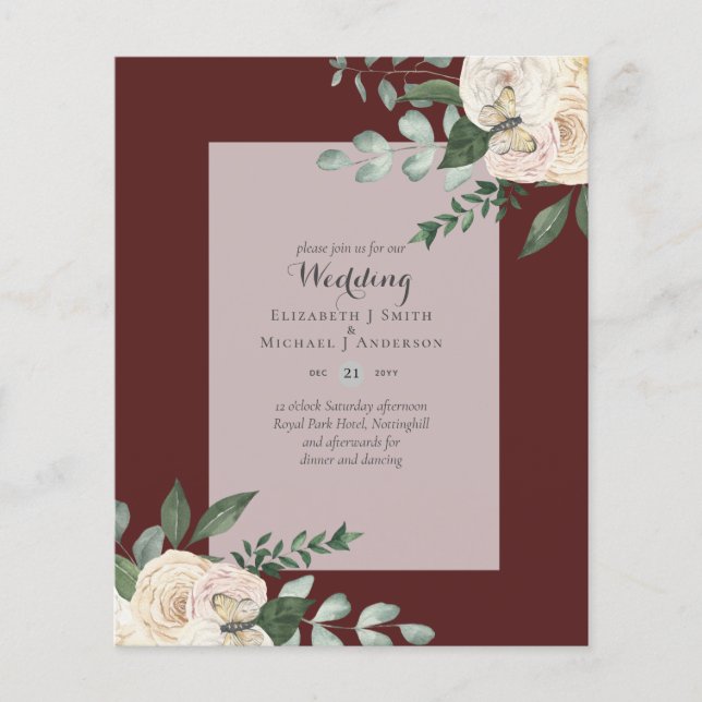 LOWEST BUDGET White Roses Wedding Invitations Flyer (Front)