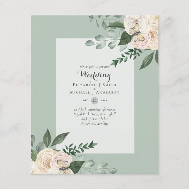 LOWEST BUDGET White Roses Wedding Invitations Flyer (Front)