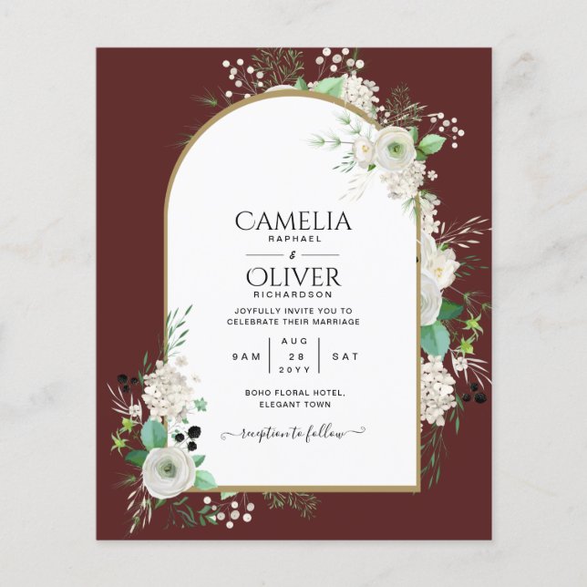 Lowest BUDGET White Roses Wedding Invites Arch Flyer (Front)