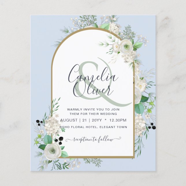 Lowest BUDGET White Roses Wedding Invites Arch Flyer (Front)