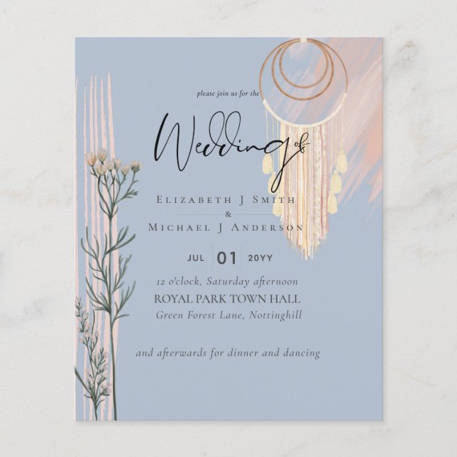 LOWEST PRICED Boho Dusty Blue Wedding  Flyer (Front)