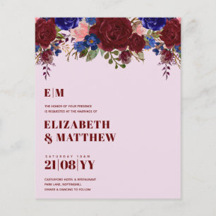 LOWEST PRICED Burgundy Blue Floral Wedding Flyer