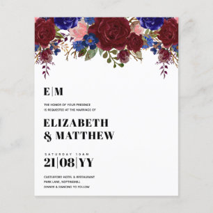 LOWEST PRICED Burgundy Blue Floral Wedding Flyer