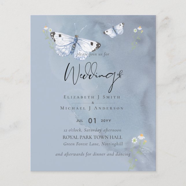LOWEST PRICED Butterflies Dusty Blue Wedding Flyer (Front)