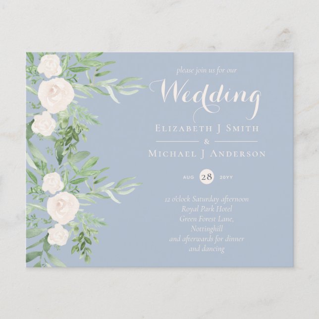 LOWEST PRICED Magnolia Dusty Blue Flower Wedding Flyer (Front)