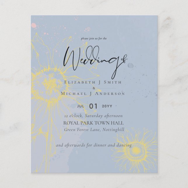 LOWEST PRICED Sunflower Dusty Blue Wedding  Flyer (Front)