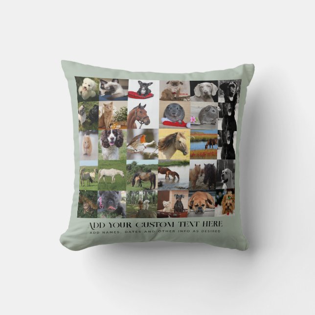 Lowest Prices! 35 PHOTOS Collage Custom Text sage Cushion (Front)