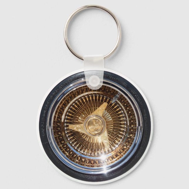 Lowrider Gold Wire Wheels Keychain (Front)