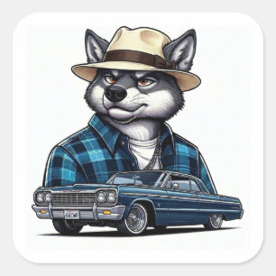 Lowrider Wolf Square Sticker