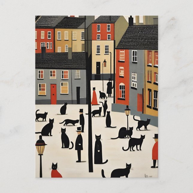 Lowry Style Cat Postcard (Front)