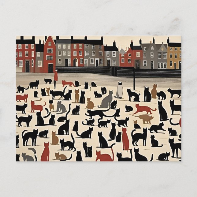 Lowry Style Cat Postcard (Front)