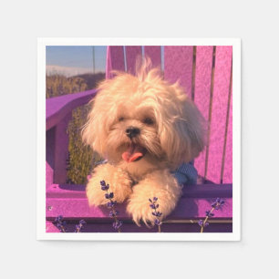 Loyal, Fluffy Shih Tzu Toy Puppy, Happy Dog Sits Napkin