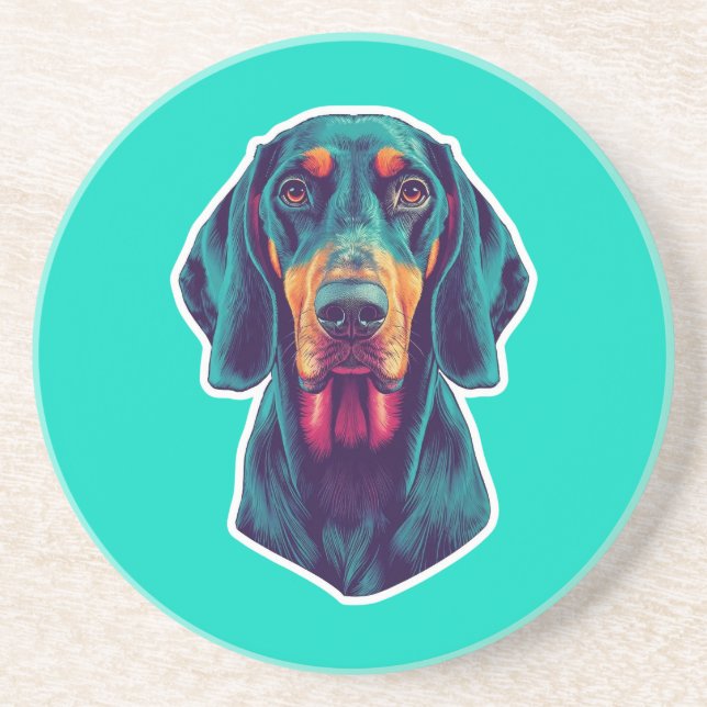 Loyal Glow – Vibrant Bluetick Coonhound Pop Art Coaster (Front)