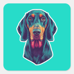 Loyal Glow – Vibrant Bluetick Coonhound Pop Art Square Sticker