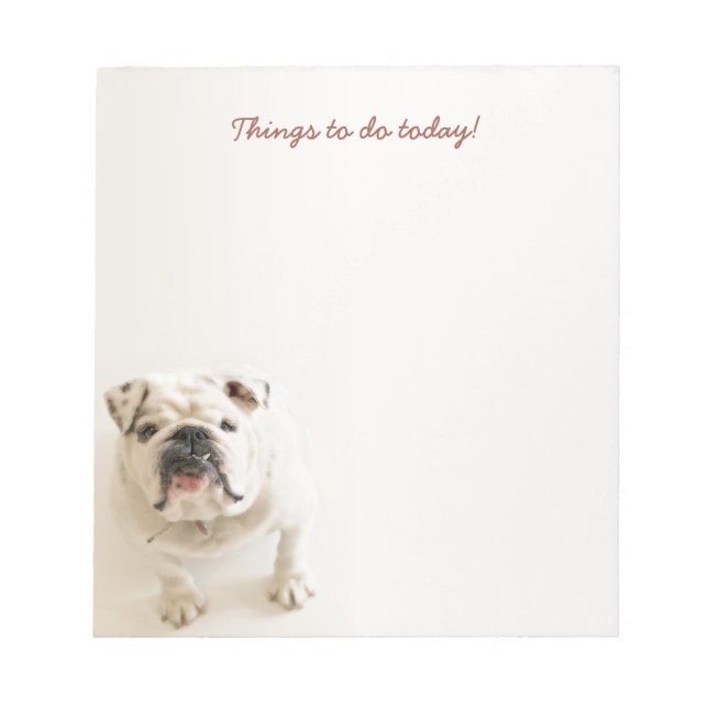 Loyal White Bulldog Things to Do Today Notepad (Front)
