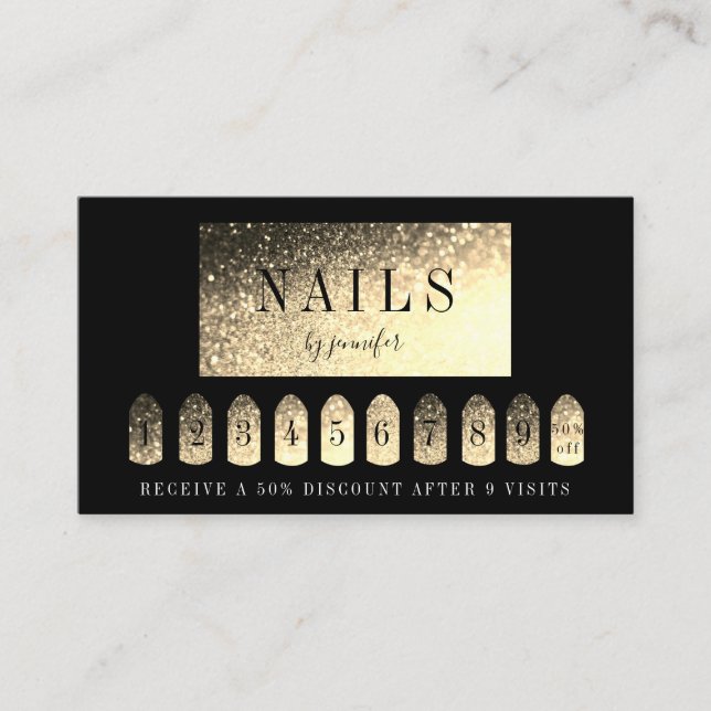 Loyalität 9 Nails Artist Elegant Gold Business Card (Front)