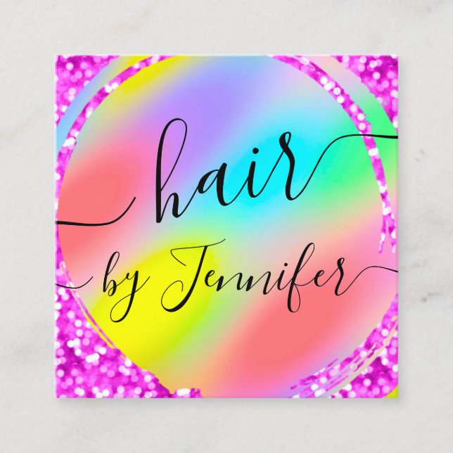 Loyality  6 Punches Hair Lash Makeup Rainbow Pink Square Business Card (Front)