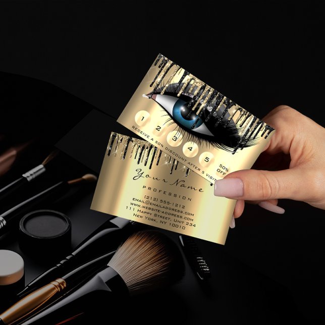 Loyalty  6 Makeup Makeup Eyelash Gold Grey Drips Business Card (Creator Uploaded)