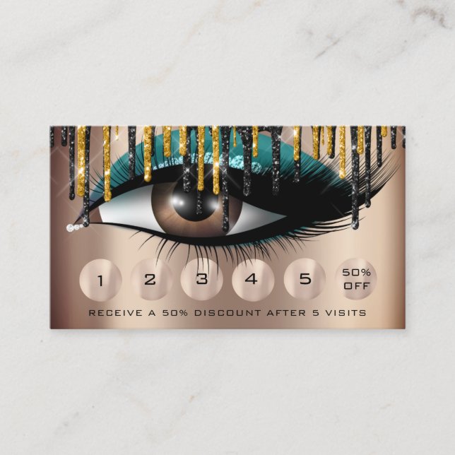Loyalty  6 Makeup Makeup Eyelash Gold Teal Drips Business Card (Front)