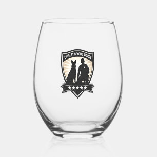 Loyalty Beyond Words Vintage K9 Police Badge Vecto Stemless Wine Glass
