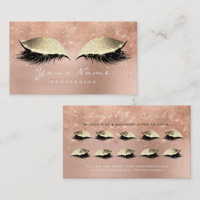 Loyalty Card 10 Makeup Lashes Pink Rose Gold Lux (Front/Back)