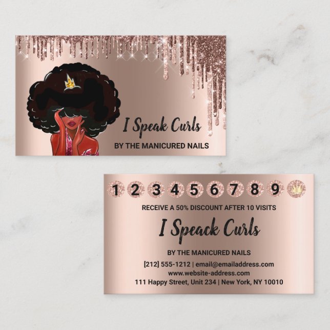 Loyalty Card 10 Punch Curly Hair Drips Burgundy (Front/Back)