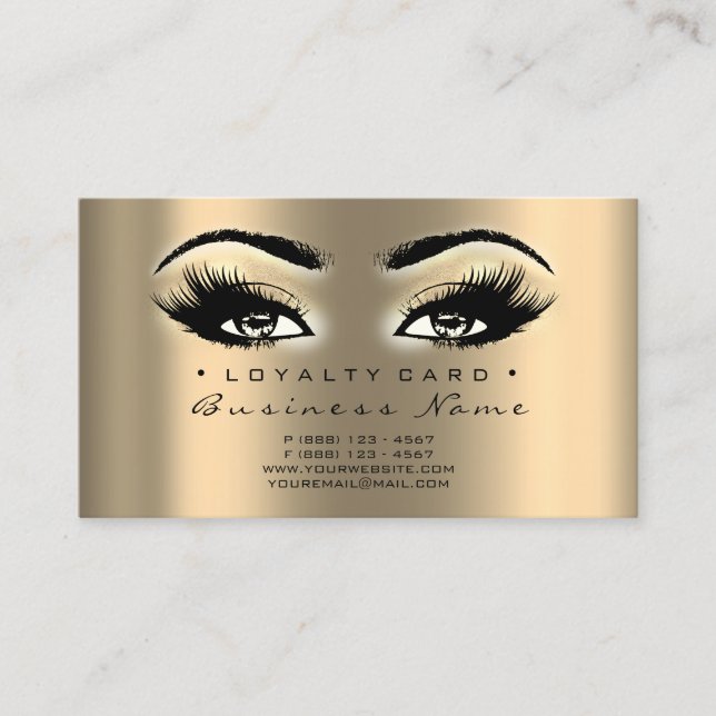 Loyalty Card 6 Beauty Lashes Gold Makeup Artist (Front)