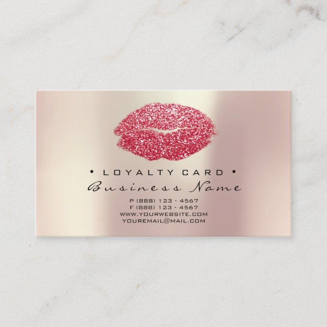 Loyalty Card 6 Beauty Salon Kiss Red Hearts Lips (Front)