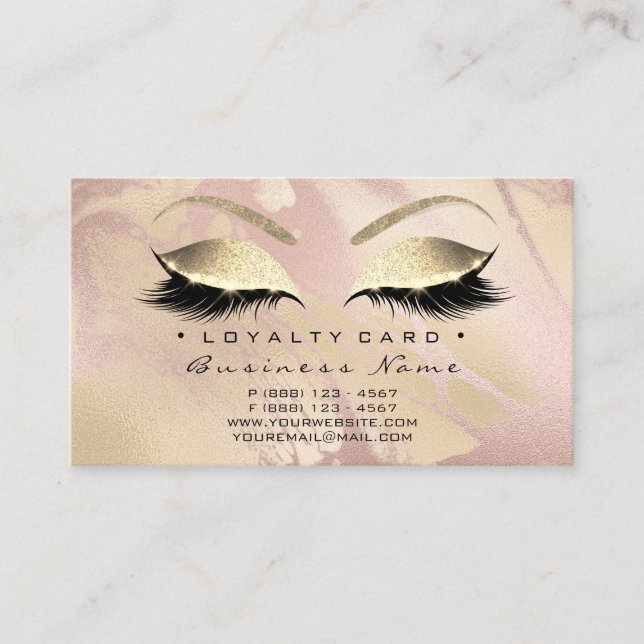 Loyalty Card 6 Beauty Salon Lash Rose Gold Marble (Front)