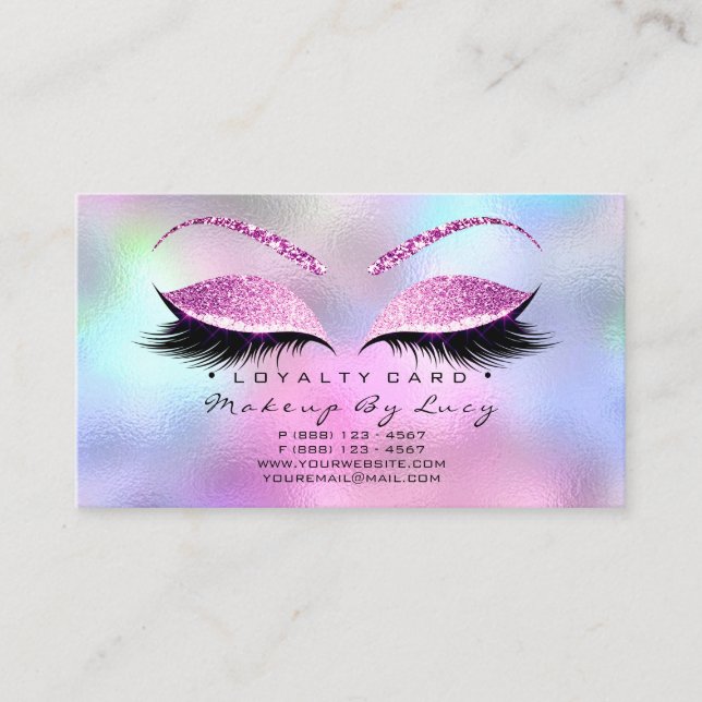 Loyalty Card 6 Beauty Salon Lashes Glitter Pink (Front)