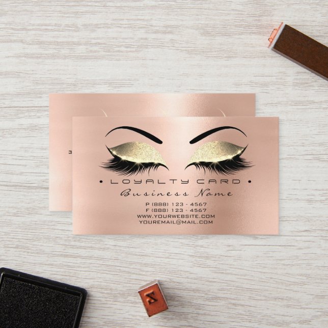 Loyalty Card 6 Beauty Salon Lashes Rose Gold Gold (Front/Back In Situ)