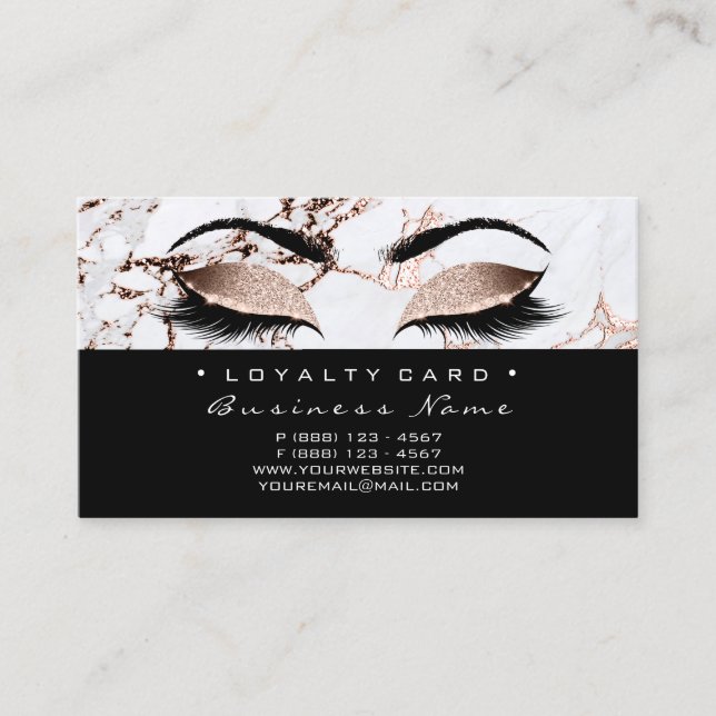 Loyalty Card 6 Lash CopperRose Gold Marble Glitter (Front)