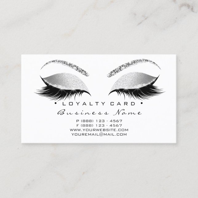 Loyalty Card 6 Lashes Silver White Crown Glitter (Front)