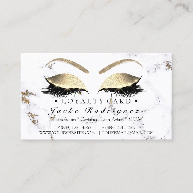 Loyalty Card 6 Punch Salon Lashes Marble Makeup (Front)
