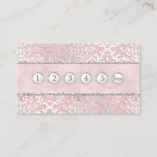 Loyalty Card Blue Pink Glimmer Damask Silver