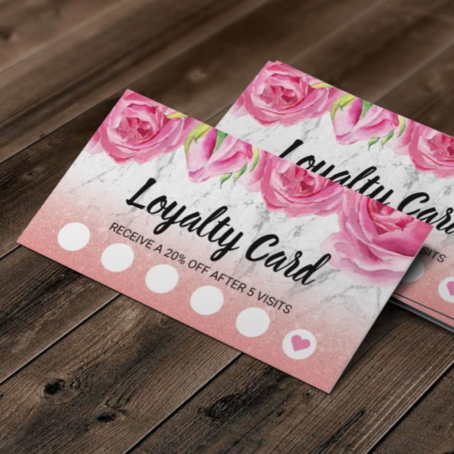 Loyalty Card | Elegant Floral Modern White Marble (Creator Uploaded)