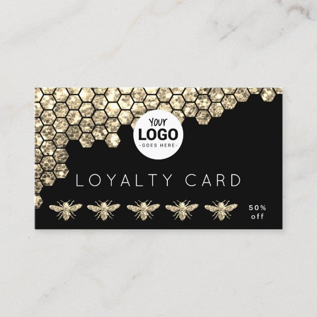 loyalty card faux glitter bees honeycomb (Front)
