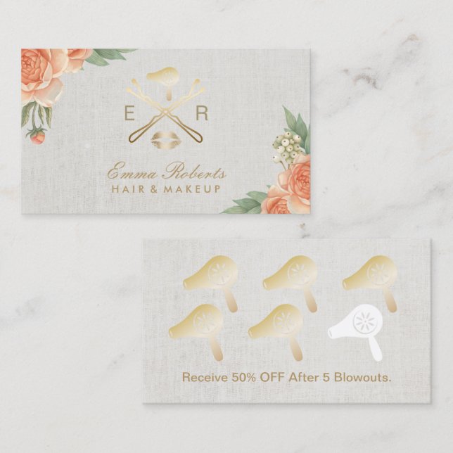 Loyalty Card Makeup Artist Gold Lips & Dryer Salon (Front/Back)