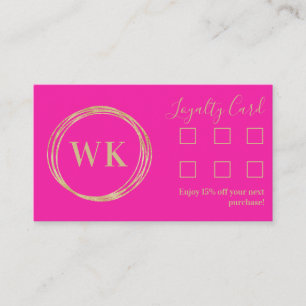 Loyalty Card Modern Monogram Hot Pink Gold